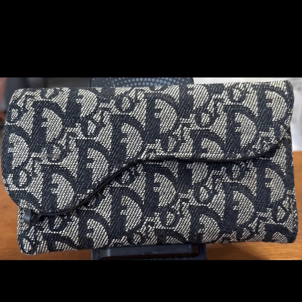 AUTHENTIC Christian Dior 'CD' FABRIC Black Leather Card Holder HI LOW WALLET